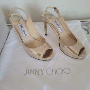 Jimmy Choo Gold Slingback Platform Peep Toe